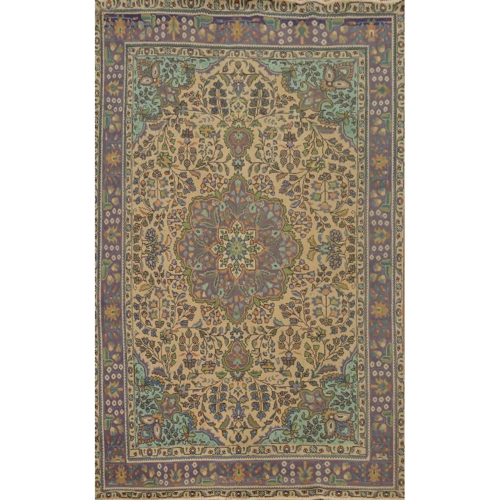 Hand Knotted Oriental 100% Wool Carpet Traditional Floral Peach Tabriz Area Rug - 9' 7'' X 6' 4''