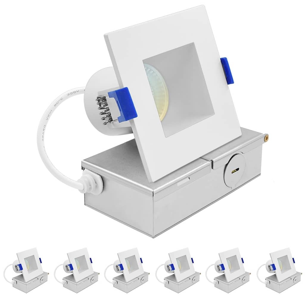 Luxrite 3 in. Square LED Recessed Ceiling Light J-Box 8W 5CCT 740 Lumens Wet Rated IC Rated ETL 6 Pack