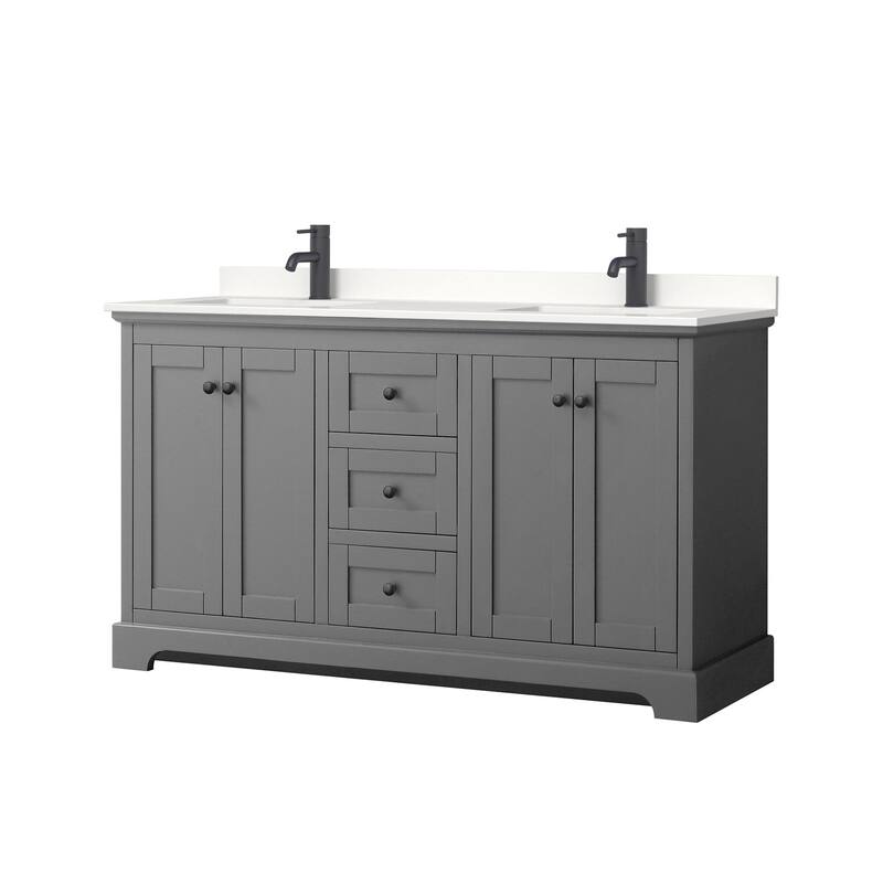Wyndham Collection WCV232360D-QTZ-UNSMXX Avery 60" Free Standing - Dark Gray / White Quartz Top / Matte Black