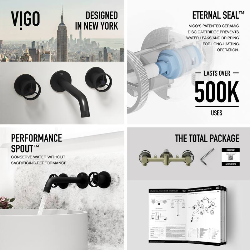 VIGO Cass 3" H 2-Handle Wall Mount Bathroom Faucet