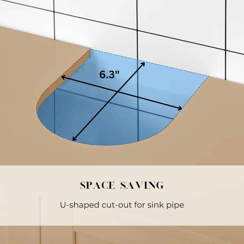 Natural Under Sink Cabinet with U-Shaped Cut-Out, Double Vented Doors, Towel Holder - Trinidad Collection