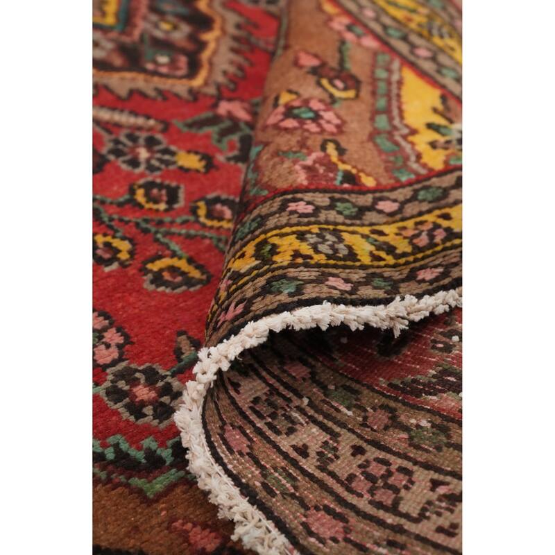 Hand Knotted Oriental 100% Wool Carpet Traditional Floral Oranges & Rust Hamedan Runner Rug - 9' 10'' X 3' 4''