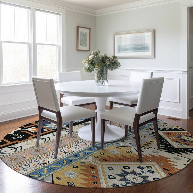 Machine Washable Indoor/ Outdoor Boho Tribal Chantille Rug