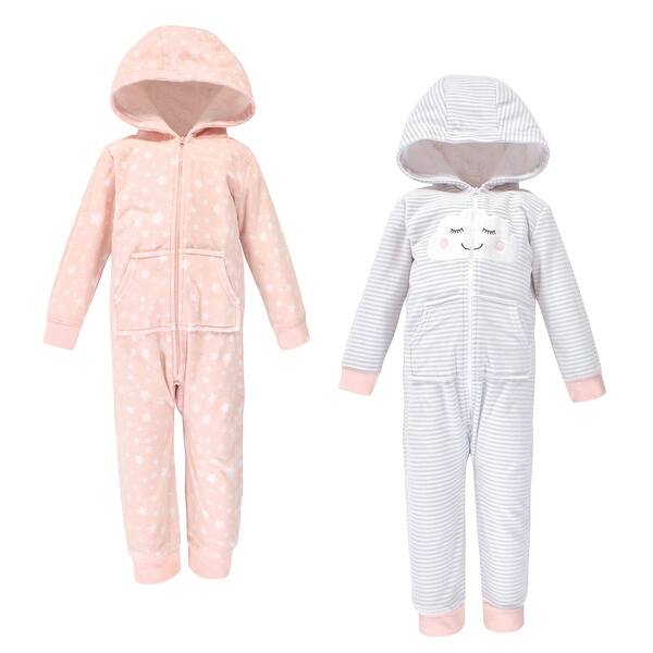 slide 1 of 1, Hudson Baby Toddler Girl Fleece Jumpsuits, Coveralls, and Playsuits 2pk, Pink Cloud 2T - Grey/Pink