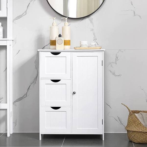 Freestanding Bathroom Storage with Adjustable Shelf & Drawer