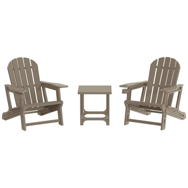Coastline Outdoor Poly 3-Piece Set Adirondack Chair with Side Table - Weathered Wood