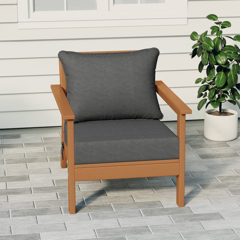 Birchwood All Weather HDPE Outdoor Patio Deep Seating Teak Club Chair With Cushions (1-Piece)
