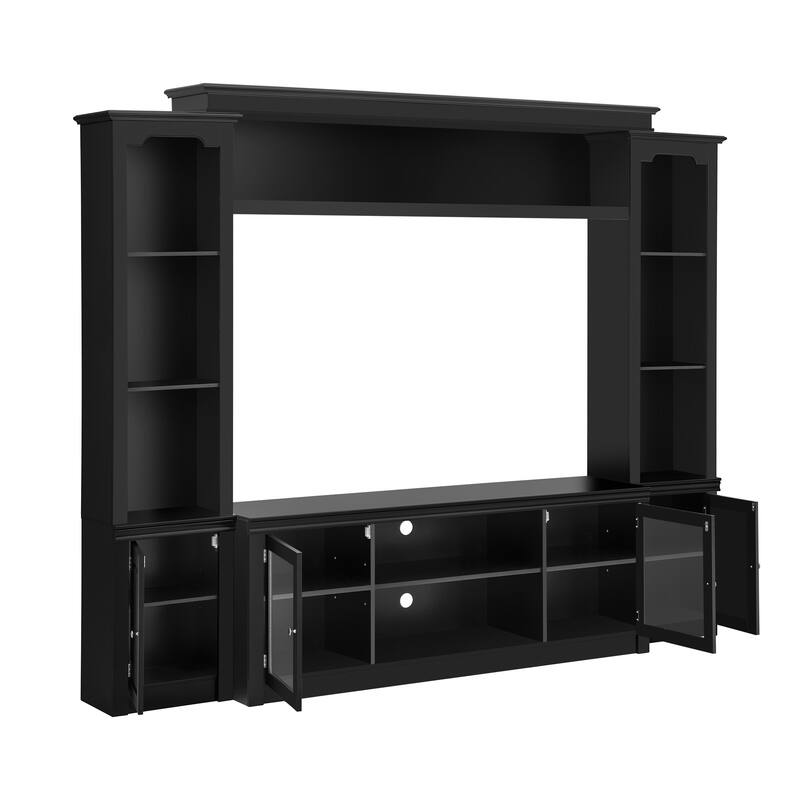 Modern Entertainment Center with 4 Adjustable Shelves & Doors, All-in-One TV Stand with Bookcase for TVs Up to 65"
