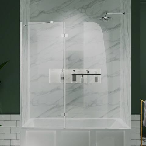 48 in. x 58 in. Semi-Frameless Hinged Tub Door in Bright silver - 48*58