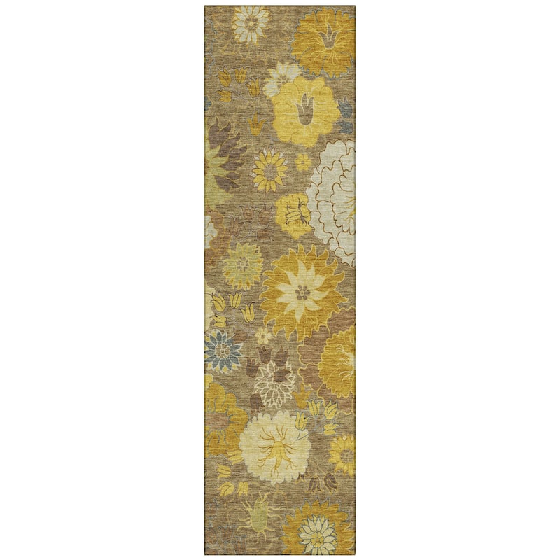 Machine Washable Indoor/ Outdoor Modern Floral Chantille Rug
