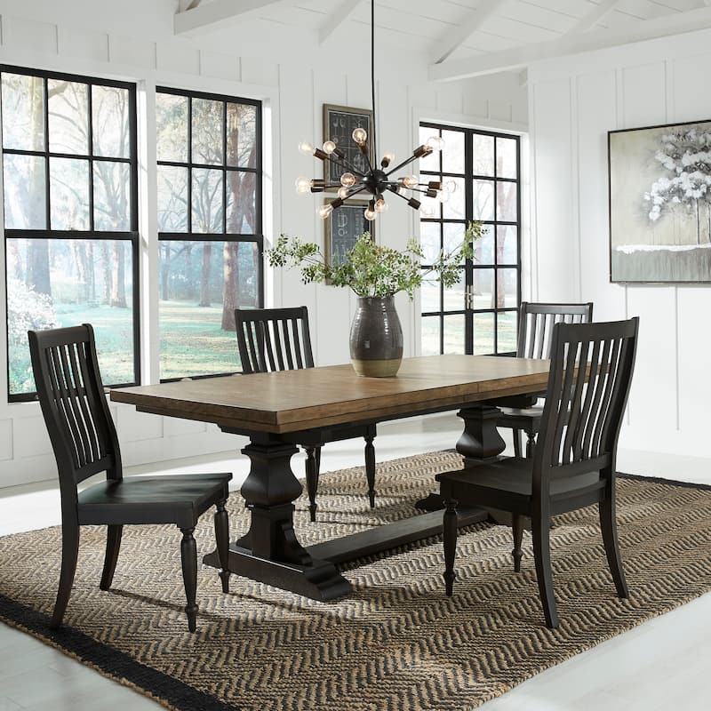 Harvest Home Chalkboard 5 Piece Trestle Table Set - Brown