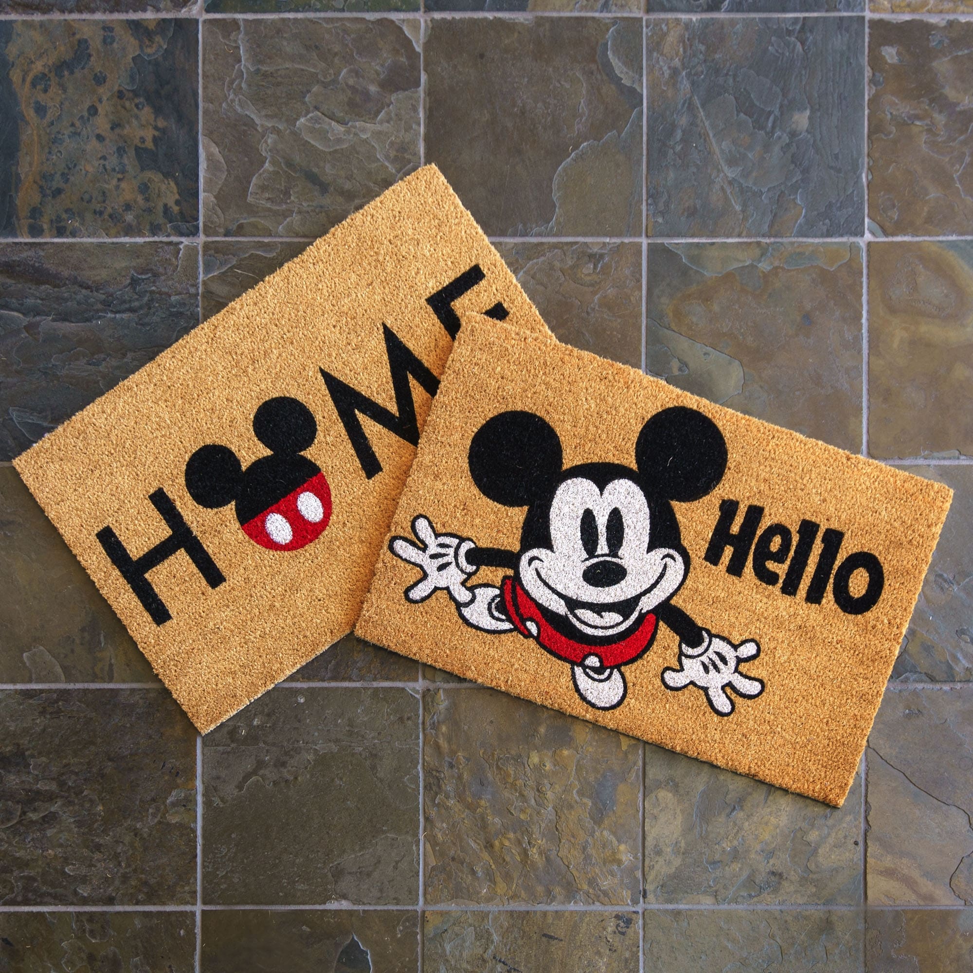 Licensed Disney Mickey Coir 'Home' and 'Hello' Graphic Indoor/ Outdoor Door Mats, 2PK