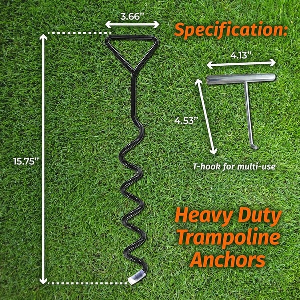 Heavy Duty Galvanized Steel Trampoline Ground Anchors – Wind Stakes for Increased Stability and Security, Compatible