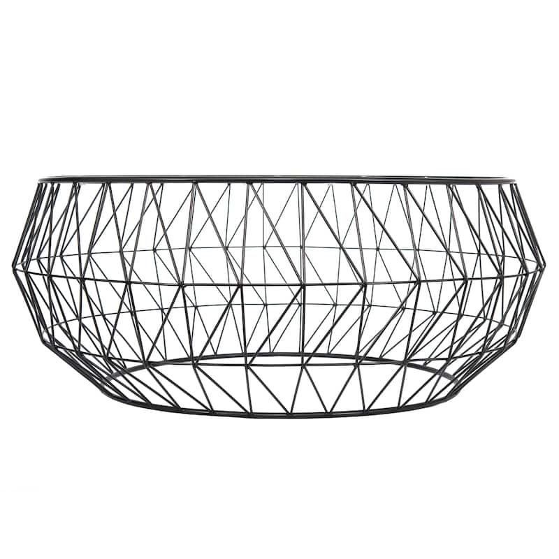 Malibu Octagon Coffee Table Templered Glass Tabletop in Sturdy Metal Geometric Base - 15" H x 34.5" W x 34.5" D