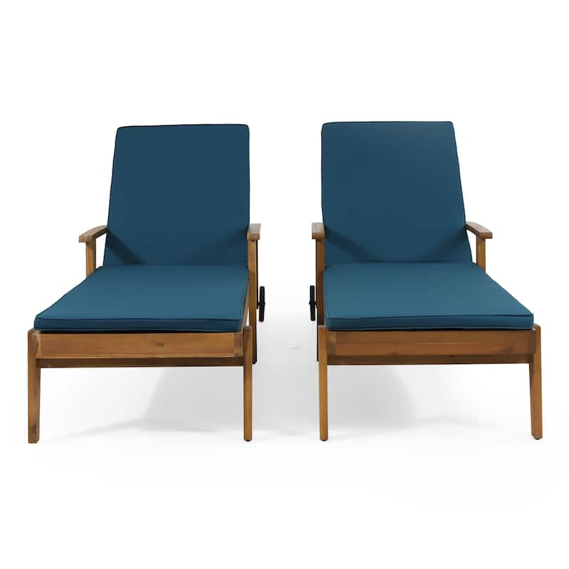 Jason Outdoor Acacia Wood Outdoor Chaise Lounge with Water Resistant Cushion by Christopher Knight Home