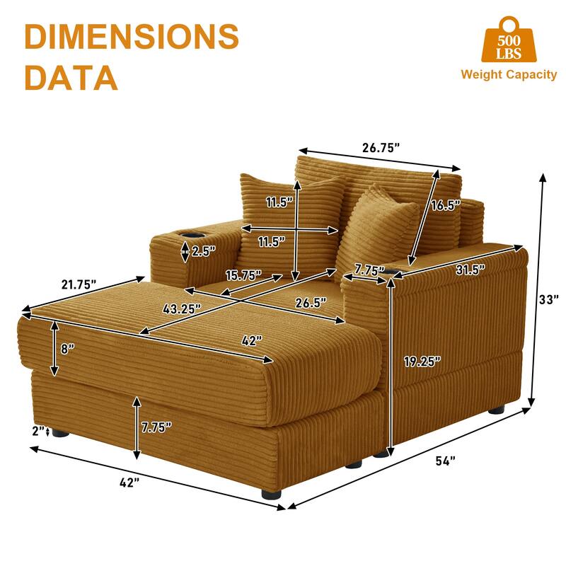 Ouyessir Upholstered Deep Seat Single Sofa with Ottoman for Living Room