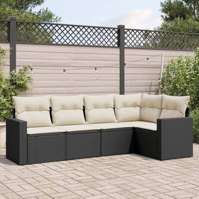 vidaXL Garden Sofa Set Black PE Rattan 5 Piece Adjustable Feet - 24.4 x 25.8 x 27.2