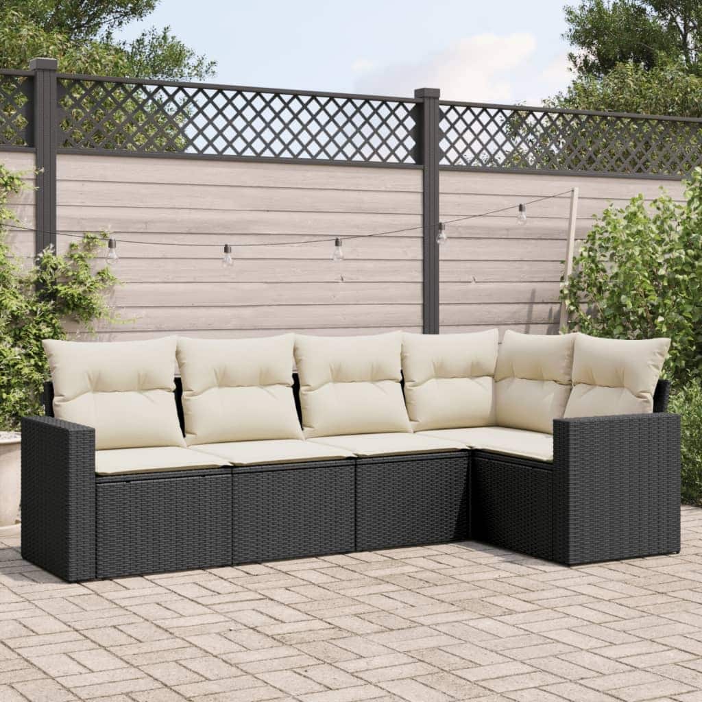 vidaXL Garden Sofa Set Black PE Rattan 5 Piece Adjustable Feet - 24.4 x 25.8 x 27.2