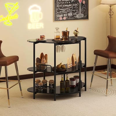 3 Tier Corner Bar Table Wine Bakers Rack w/ Wine Glasses Holder