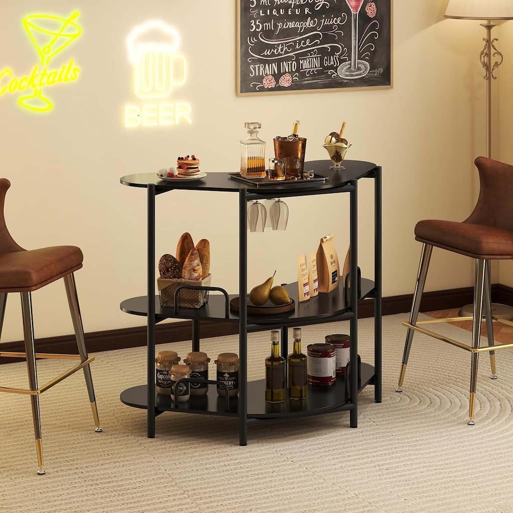 3 Tier Corner Bar Table Wine Bakers Rack w/ Wine Glasses Holder