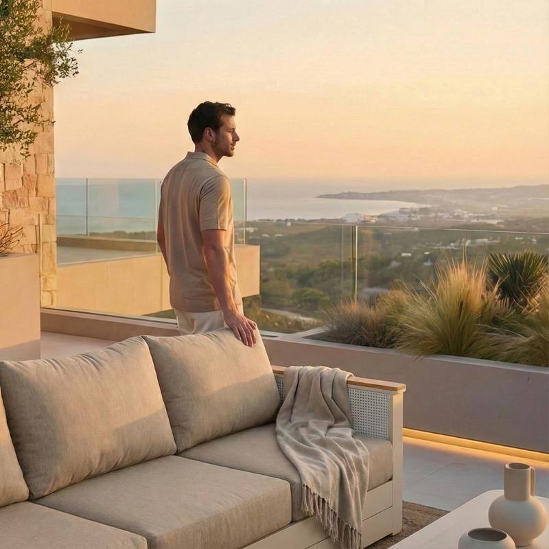 Arvin 4-Piece Outdoor Patio Conversation Set in Aluminum with Olefin Fabric Cushions Sintered Stone Rectangular Coffee Table