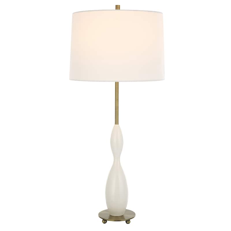 Uttermost Annora Glossy White Table Lamp - 34"H,   Shade 10"H x 15"Dia