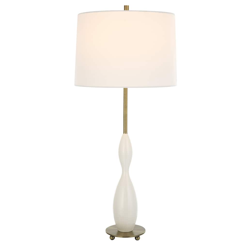 Uttermost Annora Glossy White Table Lamp - 34"H,   Shade 10"H x 15"Dia