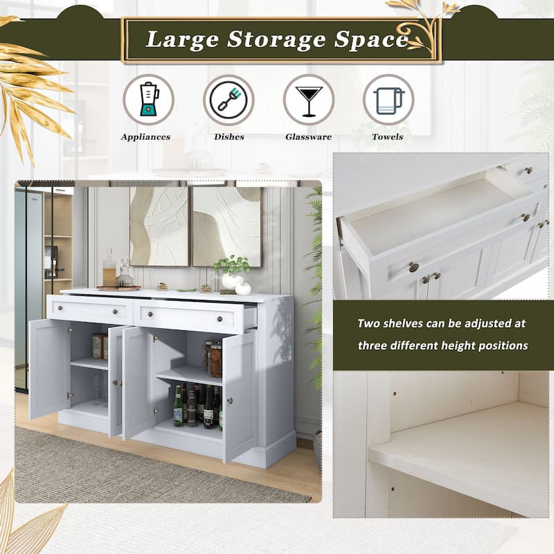 White Kitchen Sideboard Storage Buffet Cabinet w/ 2 Drawers & 4 Doors