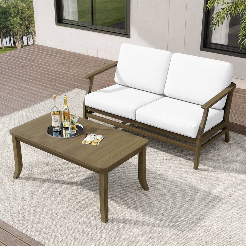 Teak Outdoor Patio Loveseat and Coffee Table Set (2-Piece)