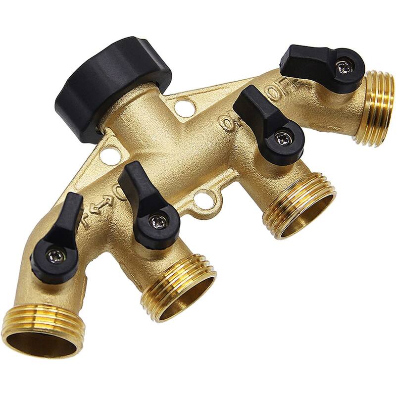 4 Way Brass Hose Splitter Solid Brass Hose Connector - Black