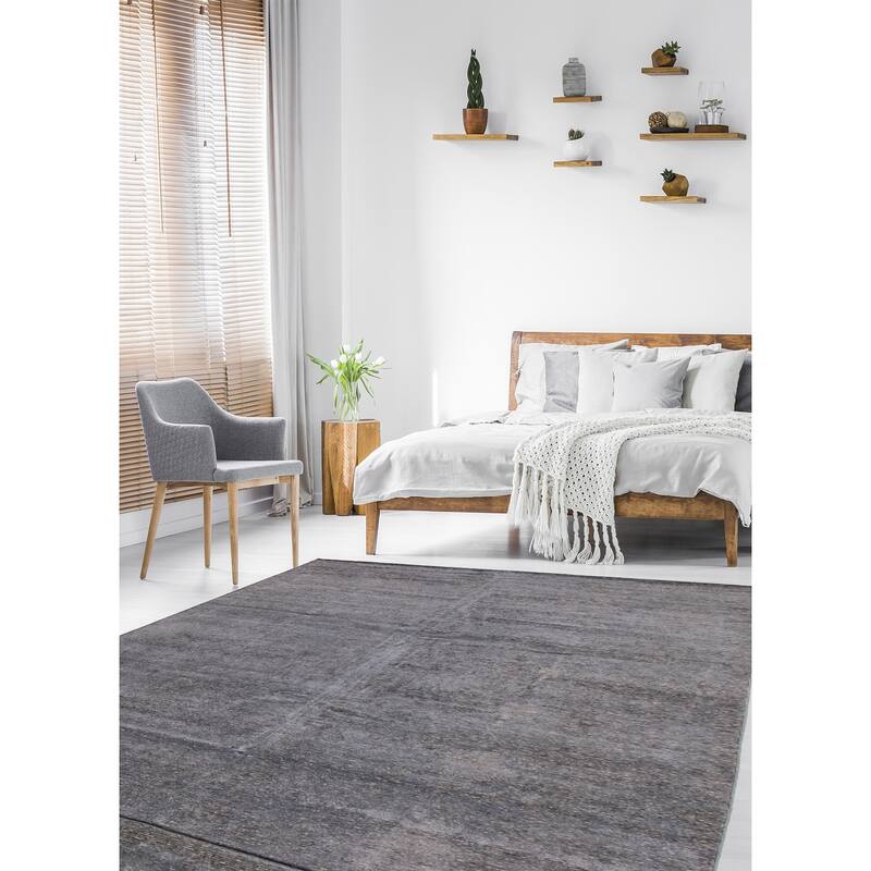 ECARPETGALLERY Hand-knotted Loreto Dark Grey Silk, Wool Rug - 11'4 x 14'9