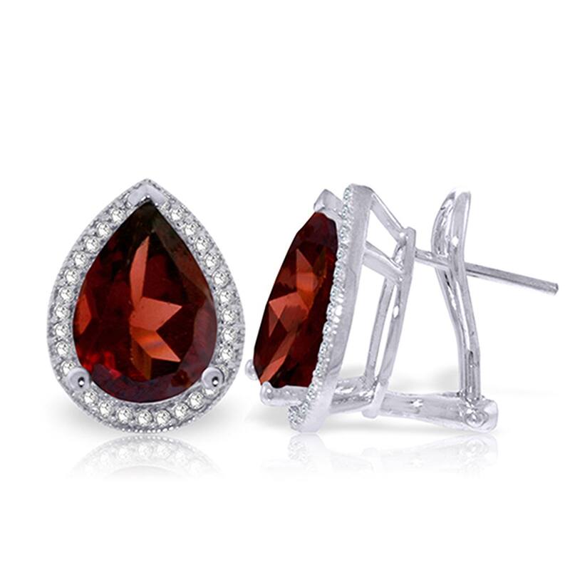 8.12 Carat 14K Solid Gold French Clips Earrings Diamond Garnet - White