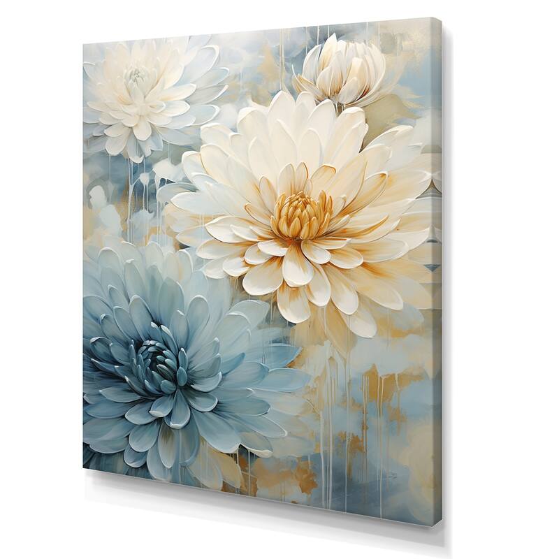 Designart "Blooming Mums Painting In Beige And Blue II" Mums Wall Art