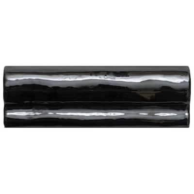 The Tile Life Talavera 2x6 Black Ceramic Chair Rail Wall Tile - 2 x 6 - 1 Piece