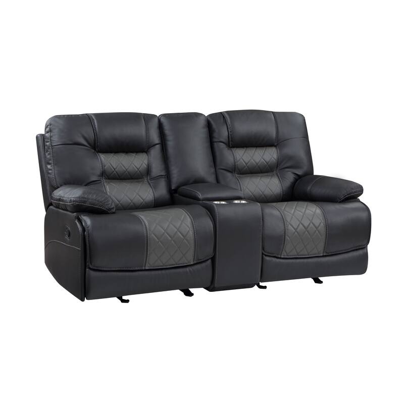 Liam 77 Inch Manual Recliner Loveseat, Cupholder Console, Gray Faux Leather