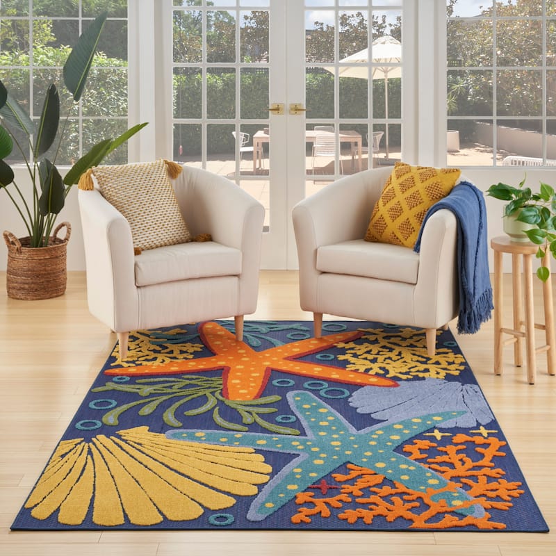 Nourison Aloha Coastal Starfish Indoor/Outdoor Area Rug - 5'3" x 7'5" - Navy/Multi