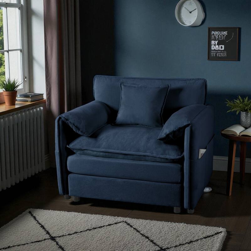 41.73" Oversized Modular Sofa Chair with Chenille Upholstery, Deep Seat Armchair with Toss Pillow for Living Room & Bedroom - Blue