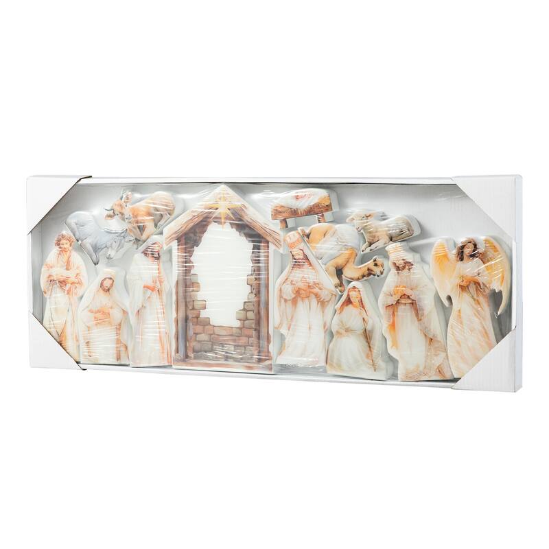 Glitzhome 13 Piece Christmas Wooden & Resin Nativity Figurine Set