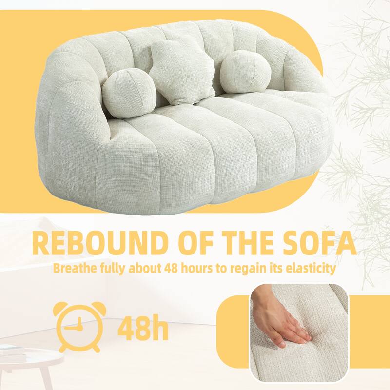 White 63.78" Chenille Lounge Chair with Foam Filling and Pillows