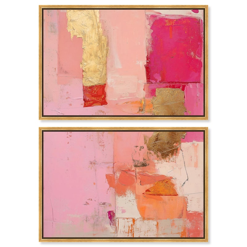 Petal Patchwork I Canvas Set of 2 by Art Remedy - 24" x 16" - Gold