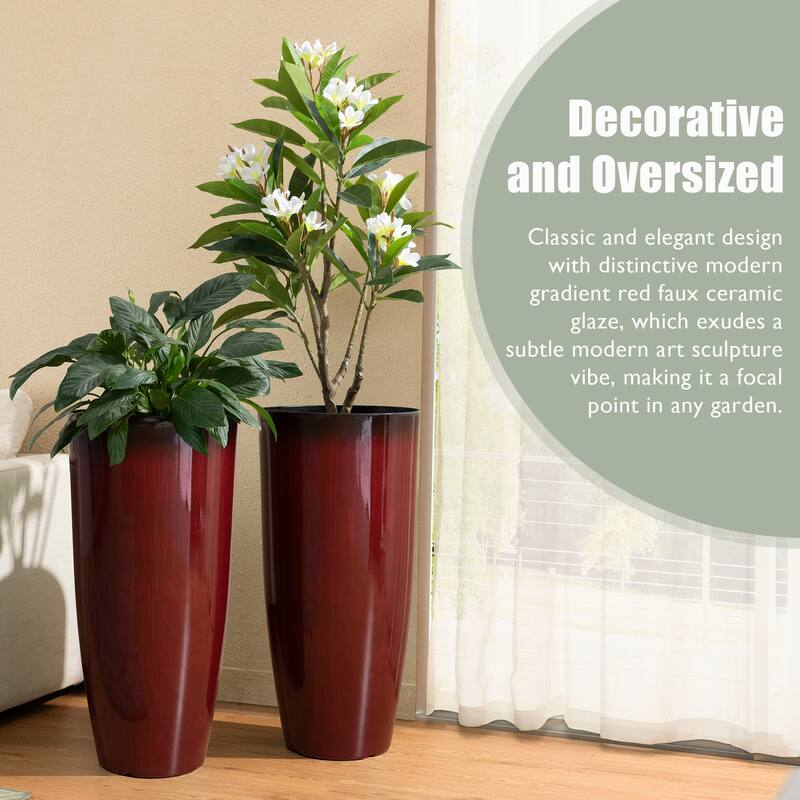 Glitzhome 30"H Set of 2 Oversized Gradient Cobalt Blue/Turquoise/Red Tall Plastic Planter