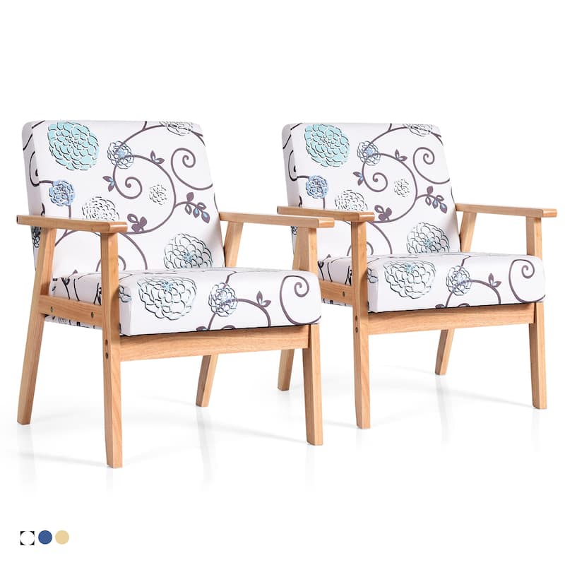 Gymax 2PCS Accent Armchair Upholstered Chair Home Office w/ Wooden - 25'' x 26.5'' x 32''