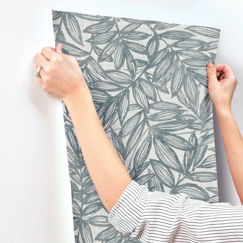 A-Street Prints Rhythmic Denim Leaf Wallpaper