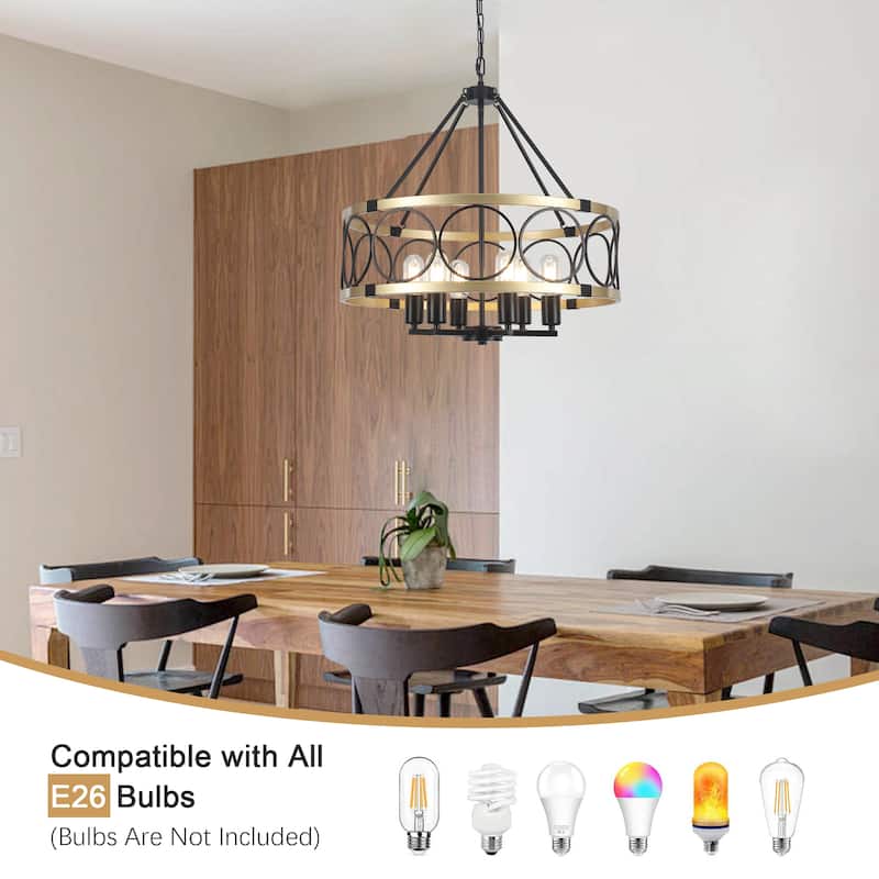 6-Light Candlestick Hanging Circle Linear Foyer Chandelier Lighting for Dining Room Kitchen Island