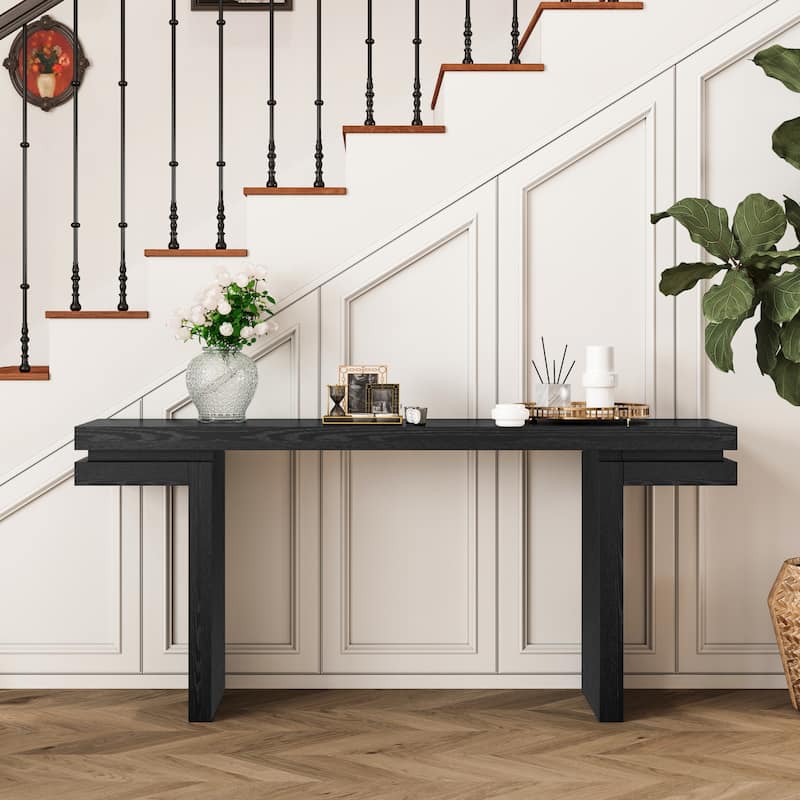 66" Extra Wide Real Wood Veneered Console Table Sofa Table Behind Couch