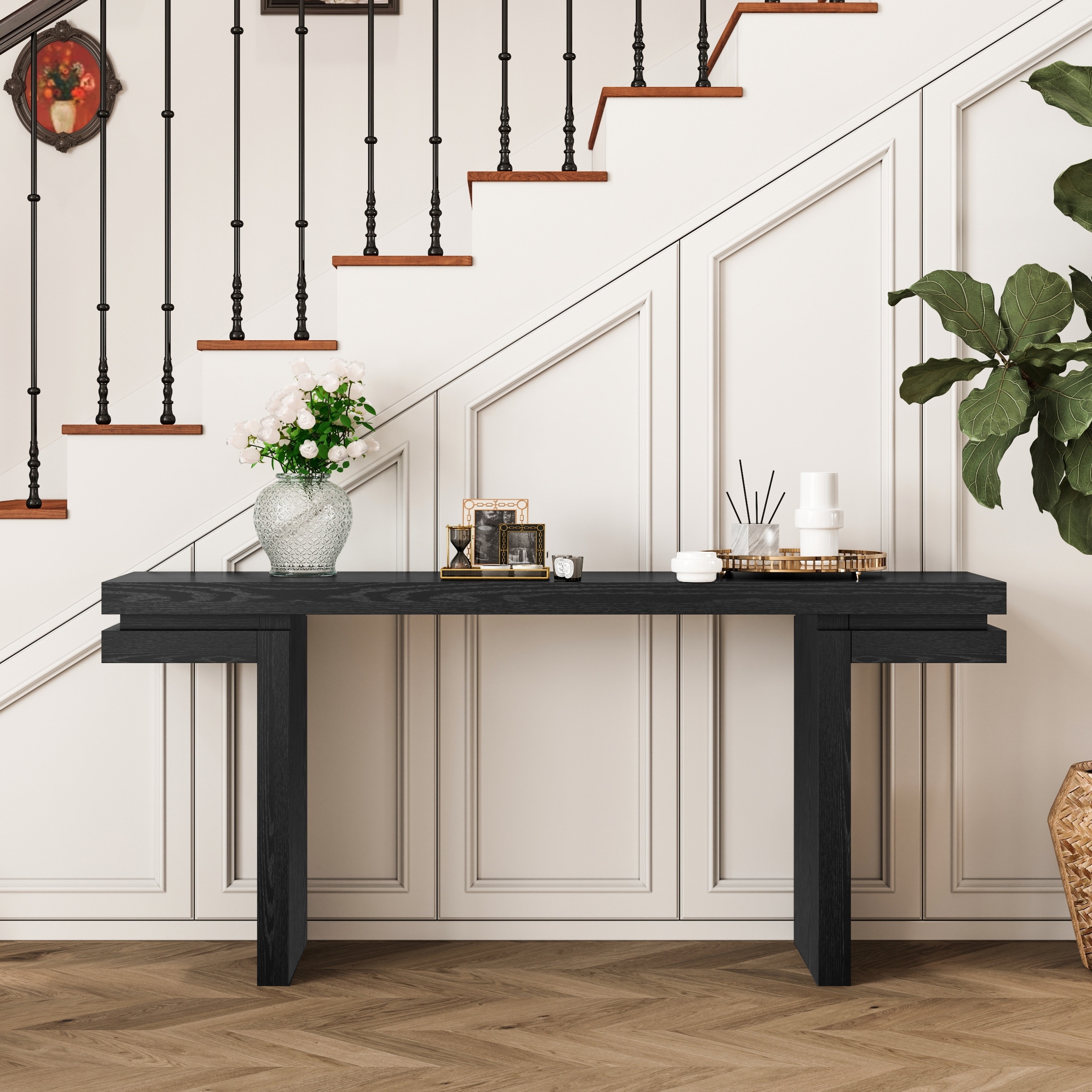 66" Long Rectangular Entryway Console Table with Extra Wide Tabletop