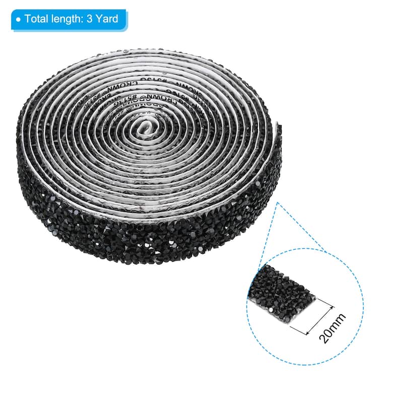 3 Yards Resin Rhinestone Ribbon Crystal Strips Self Adhesive - Black - 20mm