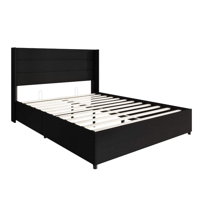 CraftPorch Modern Wingback Platform Lift Up Storage Bed