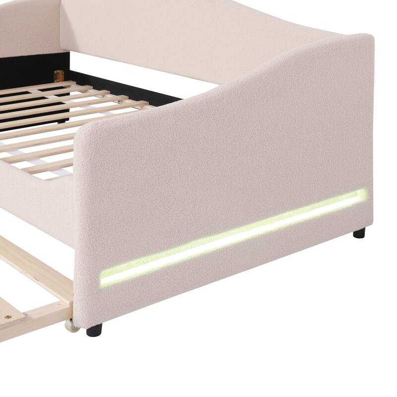 Twin Size Comfort & Soft Daybed with LED & Trundle, Curve Design