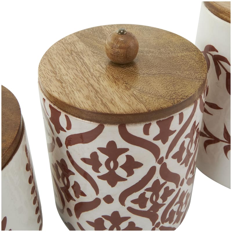 Ceramic Floral Canisters with Wood Lids - Set of 3 Red - Roche River Decor